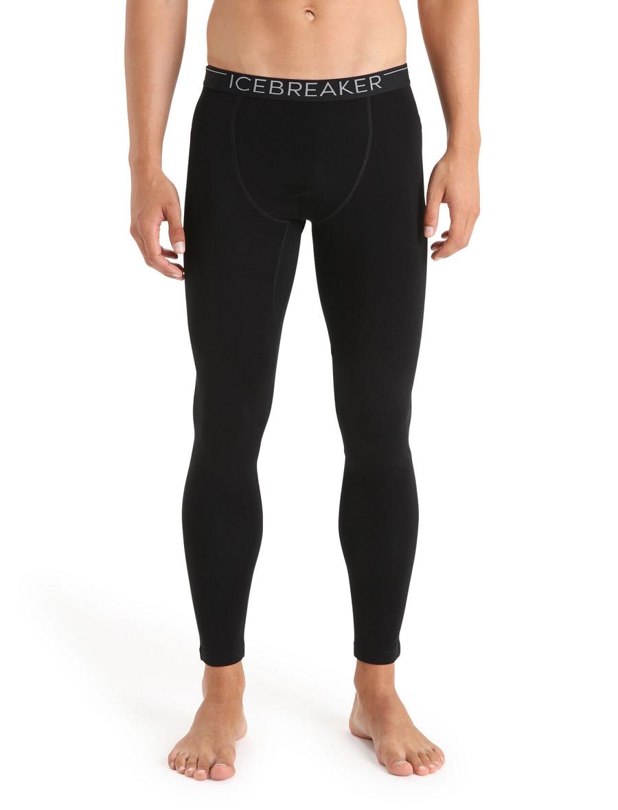 Black Men\'s Icebreaker 15.5 Merino Thermal Leggings Base Layers | USA 1354FDNM